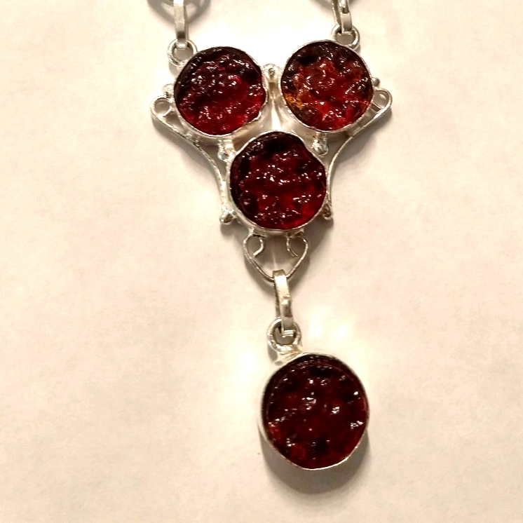 Red Stain Glass Necklace Sterling Silver.